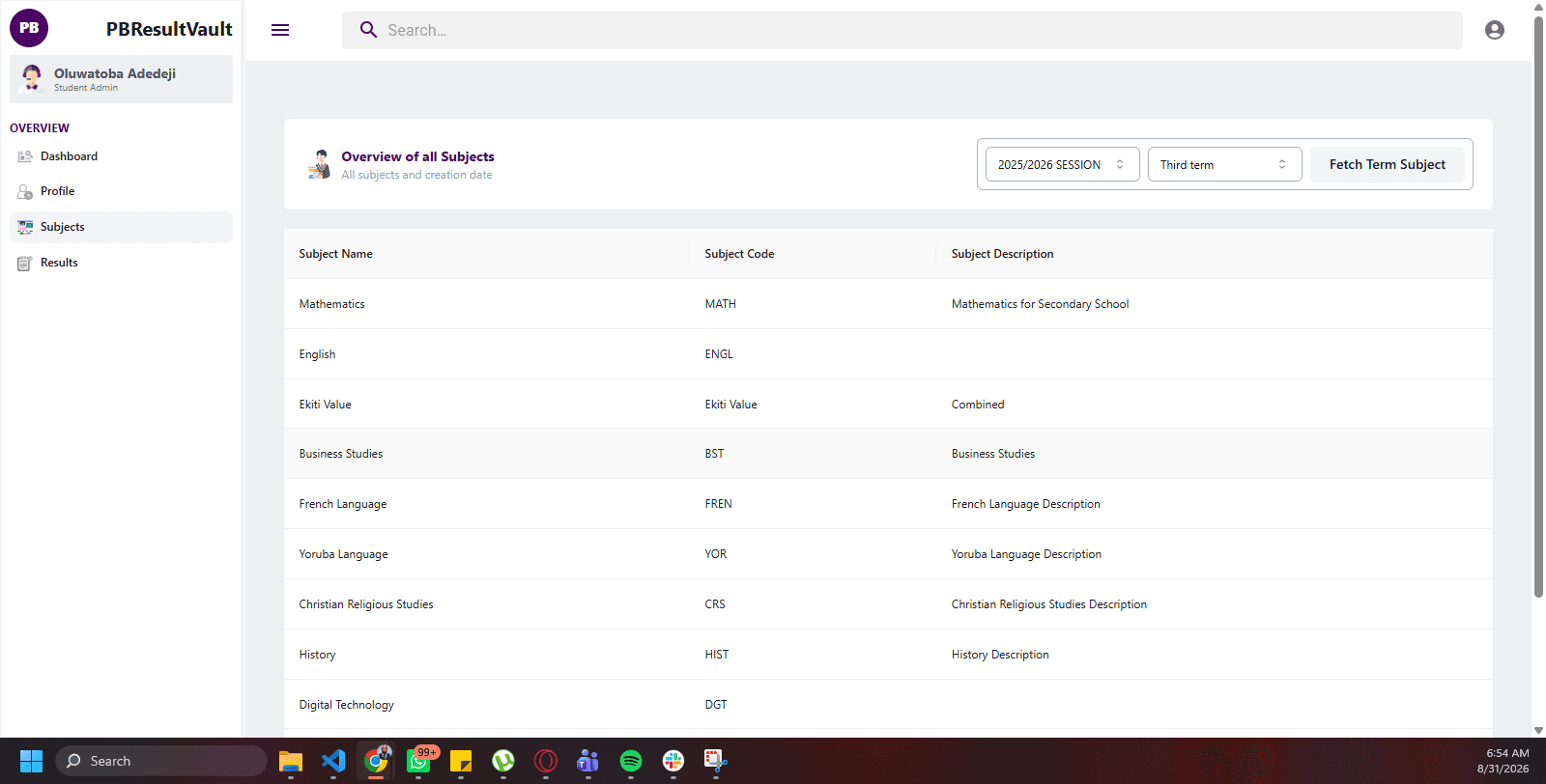 INSIDE THE STUDENT HUB – My subjects