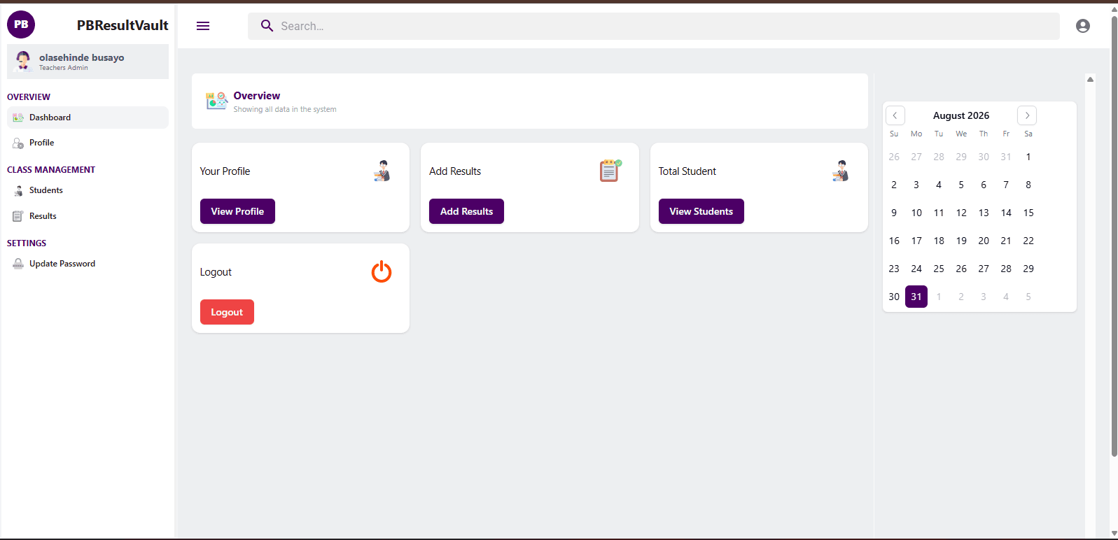 INSIDE THE TEACHER HUB – Dashboard